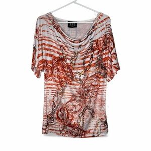 Women's Sequin Orange and White Printed Top Medium